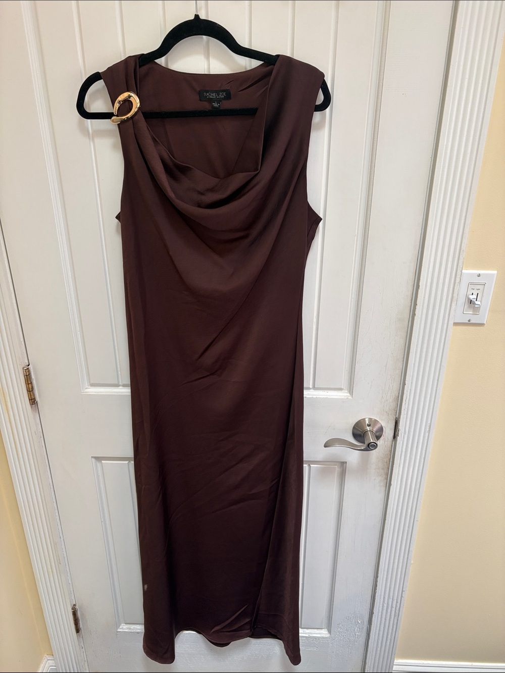 Rachel Zoe Brown Sleeveless Cowl Neck Maxi with Gold Buckle